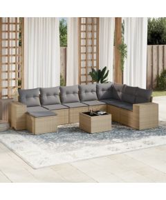 vidaXL 9-częściowy zestaw mebli ogrodowych z poduszkami, beżowy, polirattan Dārza mēbeļu komplekti