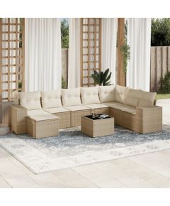 vidaXL 9-częściowy zestaw mebli ogrodowych z poduszkami, beżowy, polirattan Dārza mēbeļu komplekti