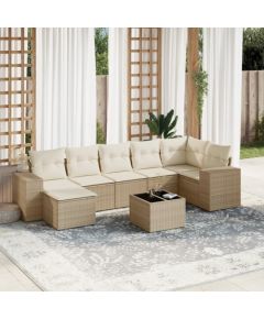 vidaXL 8-częściowy zestaw mebli ogrodowych z poduszkami, beżowy, polirattan Dārza mēbeļu komplekti