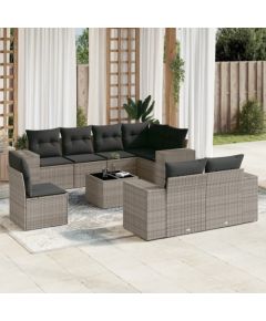 vidaXL 9-częściowy zestaw mebli ogrodowych z poduszkami, szary, polirattan Dārza mēbeļu komplekti