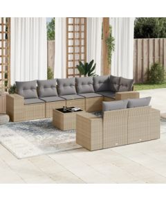 vidaXL 9-częściowy zestaw mebli ogrodowych z poduszkami, beżowy, polirattan Dārza mēbeļu komplekti