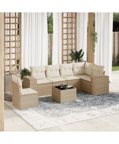 vidaXL 7-częściowy zestaw wypoczynkowy do ogrodu, z poduszkami, beżowy Dārza mēbeļu komplekti