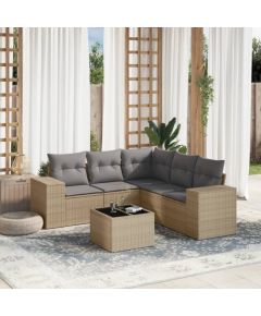 vidaXL 6-częściowy zestaw mebli ogrodowych z poduszkami, beżowy, polirattan Dārza mēbeļu komplekti