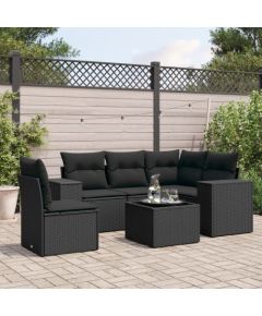 vidaXL 6-częściowy zestaw mebli ogrodowych z poduszkami, czarny polirattan Dārza mēbeļu komplekti