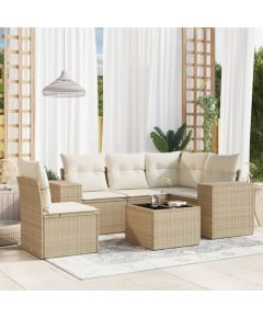 vidaXL 6-częściowy zestaw mebli ogrodowych z poduszkami, beżowy, polirattan Dārza mēbeļu komplekti