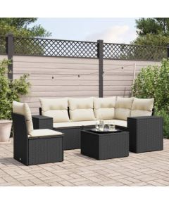 vidaXL 6-częściowy zestaw mebli ogrodowych z poduszkami, czarny polirattan Dārza mēbeļu komplekti