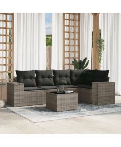 vidaXL 6-częściowy zestaw mebli ogrodowych z poduszkami, szary, polirattan Dārza mēbeļu komplekti