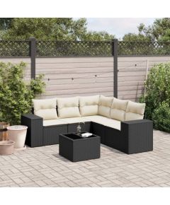 vidaXL 6-częściowy zestaw mebli ogrodowych z poduszkami, czarny polirattan Dārza mēbeļu komplekti