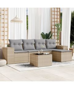 vidaXL 6-częściowy zestaw mebli ogrodowych z poduszkami, beżowy, polirattan Dārza mēbeļu komplekti