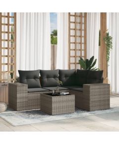 vidaXL 5-częściowy zestaw wypoczynkowy do ogrodu, poduszki, szary rattan PE Dārza mēbeļu komplekti