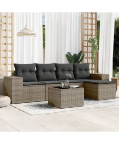 vidaXL 6-częściowy zestaw mebli ogrodowych z poduszkami, szary, polirattan Dārza mēbeļu komplekti