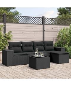 vidaXL 6-częściowy zestaw mebli ogrodowych z poduszkami, czarny polirattan Dārza mēbeļu komplekti