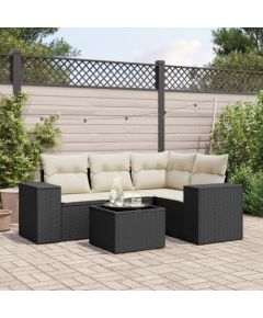 vidaXL 5-częściowy zestaw wypoczynkowy do ogrodu, poduszki, czarny rattan PE Dārza mēbeļu komplekti