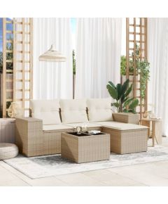 vidaXL 5-częsciowy zestaw mebli ogrodowych z poduszkami, beżowy, polirattan Dārza mēbeļu komplekti