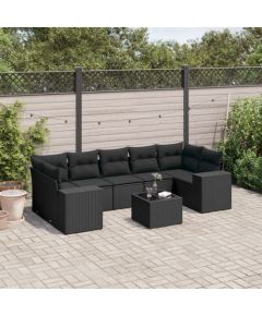 vidaXL 8-częsciowy zestaw wypoczynkowy do ogrodu, z poduszkami, czarny Dārza mēbeļu komplekti