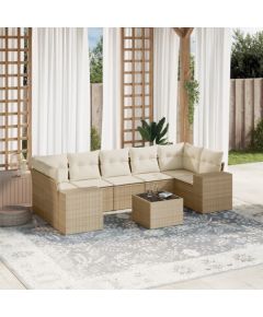 vidaXL 8-częsciowy zestaw mebli ogrodowych z poduszkami, beżowy, polirattan Dārza mēbeļu komplekti