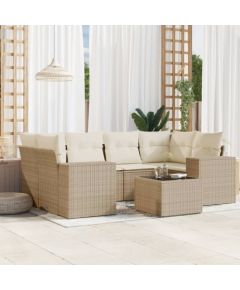 vidaXL 7-częsciowy zestaw wypoczynkowy do ogrodu, z poduszkami, beżowy Dārza mēbeļu komplekti