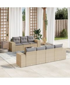 vidaXL 8-częsciowy zestaw mebli ogrodowych z poduszkami, beżowy, polirattan Dārza mēbeļu komplekti