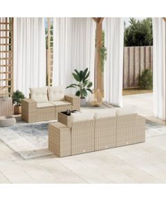 vidaXL 6-częsciowy zestaw mebli ogrodowych z poduszkami, beżowy, polirattan Dārza mēbeļu komplekti