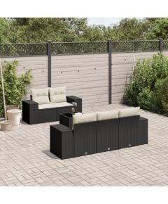 vidaXL 6-częsciowy zestaw mebli ogrodowych z poduszkami, czarny polirattan Dārza mēbeļu komplekti