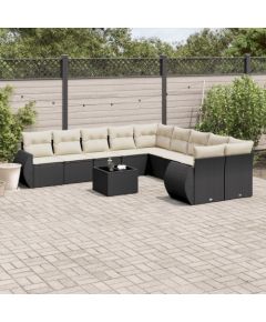 vidaXL 11-częściowy zestaw wypoczynkowy do ogrodu, poduszki czarny rattan PE Dārza mēbeļu komplekti