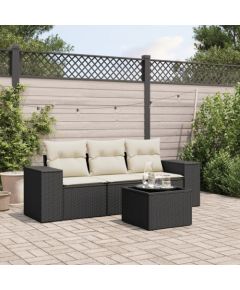 vidaXL 4-częściowy zestaw wypoczynkowy do ogrodu, poduszki, czarny rattan PE Dārza mēbeļu komplekti