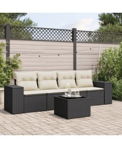 vidaXL 5-częściowy zestaw wypoczynkowy do ogrodu, poduszki, czarny rattan PE Dārza mēbeļu komplekti