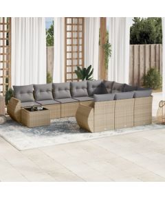 vidaXL 11-częściowy zestaw mebli ogrodowych z poduszkami, beżowy, polirattan Dārza mēbeļu komplekti