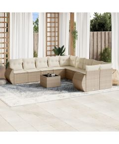 vidaXL 11-częściowy zestaw mebli ogrodowych z poduszkami, beżowy, polirattan Dārza mēbeļu komplekti