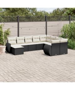 vidaXL 10-częściowy zestaw wypoczynkowy do ogrodu, poduszki czarny rattan PE Dārza mēbeļu komplekti