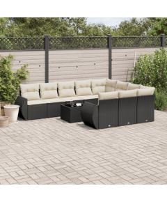 vidaXL 11-częściowy zestaw wypoczynkowy do ogrodu, poduszki czarny rattan PE Dārza mēbeļu komplekti