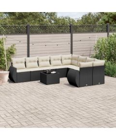 vidaXL 10-częściowy zestaw wypoczynkowy do ogrodu, poduszki czarny rattan PE Dārza mēbeļu komplekti