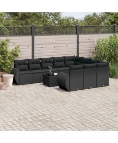 vidaXL 11-częściowy zestaw wypoczynkowy do ogrodu, poduszki czarny rattan PE Dārza mēbeļu komplekti