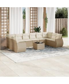 vidaXL 11-częsciowy zestaw mebli ogrodowych z poduszkami, beżowy, polirattan Dārza mēbeļu komplekti