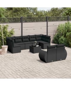 vidaXL 10-częściowy zestaw wypoczynkowy do ogrodu, poduszki czarny rattan PE Dārza mēbeļu komplekti