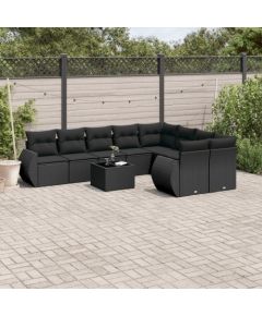 vidaXL 10-częściowy zestaw wypoczynkowy do ogrodu, poduszki czarny rattan PE Dārza mēbeļu komplekti