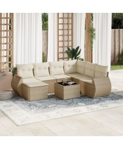 vidaXL 8-częściowy zestaw mebli ogrodowych z poduszkami, beżowy, polirattan Dārza mēbeļu komplekti