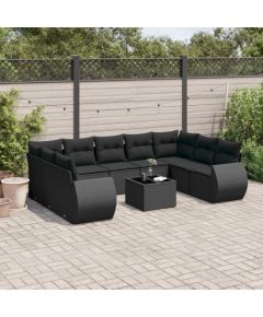 vidaXL 10-częściowy zestaw wypoczynkowy do ogrodu, poduszki czarny rattan PE Dārza mēbeļu komplekti