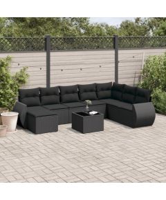 vidaXL 9-częściowy zestaw wypoczynkowy do ogrodu, z poduszkami, czarny Dārza mēbeļu komplekti