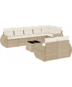 vidaXL 9-częściowy zestaw mebli ogrodowych z poduszkami, beżowy, polirattan Dārza mēbeļu komplekti