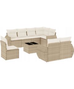 vidaXL 9-częściowy zestaw mebli ogrodowych z poduszkami, beżowy, polirattan Dārza mēbeļu komplekti
