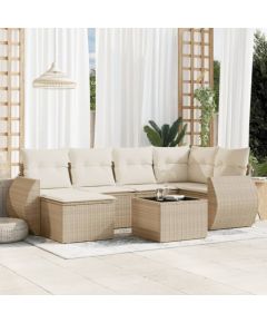 vidaXL 7-częściowy zestaw wypoczynkowy do ogrodu, z poduszkami, beżowy Dārza mēbeļu komplekti