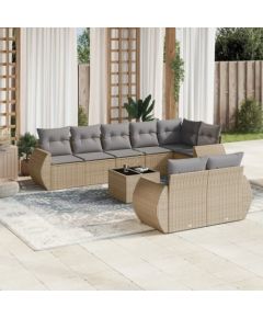 vidaXL 9-częściowy zestaw mebli ogrodowych z poduszkami, beżowy, polirattan Dārza mēbeļu komplekti