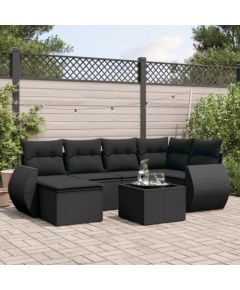 vidaXL 7-częściowy zestaw wypoczynkowy do ogrodu, z poduszkami, czarny Dārza mēbeļu komplekti