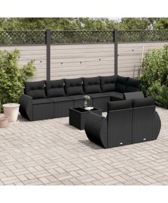 vidaXL 9-częściowy zestaw wypoczynkowy do ogrodu, z poduszkami, czarny Dārza mēbeļu komplekti