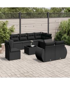 vidaXL 9-częściowy zestaw wypoczynkowy do ogrodu, z poduszkami, czarny Dārza mēbeļu komplekti