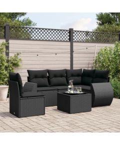 vidaXL 6-częściowy zestaw mebli ogrodowych z poduszkami, czarny polirattan Dārza mēbeļu komplekti