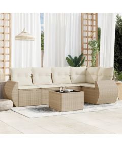 vidaXL 6-częściowy zestaw mebli ogrodowych z poduszkami, beżowy, polirattan Dārza mēbeļu komplekti