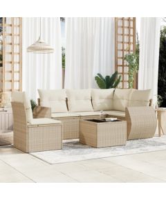 vidaXL 6-częściowy zestaw mebli ogrodowych z poduszkami, beżowy, polirattan Dārza mēbeļu komplekti