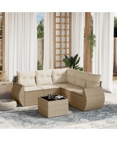 vidaXL 6-częściowy zestaw mebli ogrodowych z poduszkami, beżowy, polirattan Dārza mēbeļu komplekti